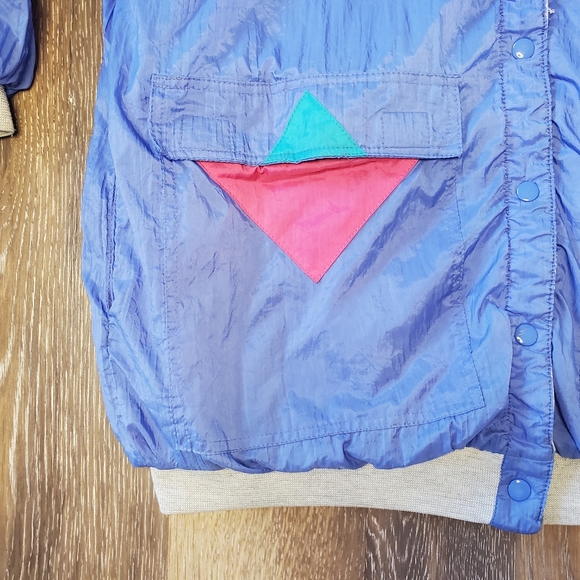 Vintage Reversible Jacket Retro 80s Blue Pink and Grey Large by Current Scene - Picture 6 of 16